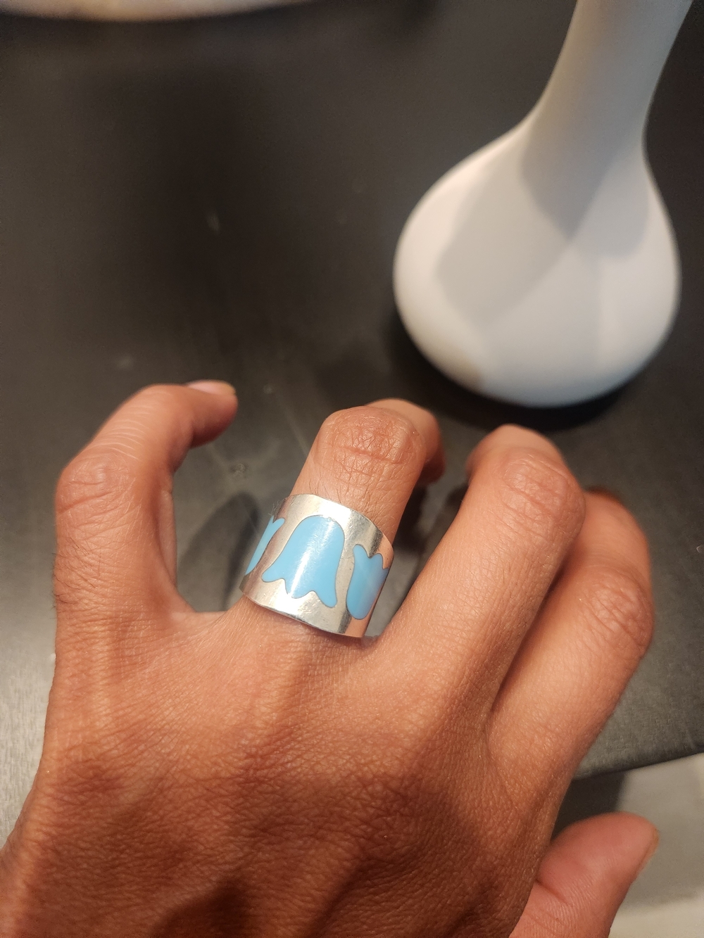 925 Sterlin Silver Ring Blue Tulip 4,5